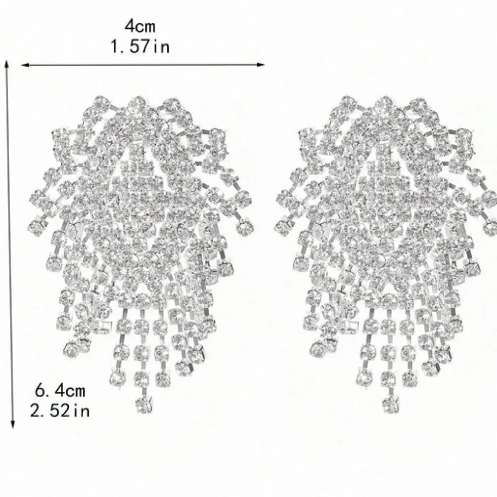 Rhinestone tassel drop earrings chic classy elegant statement